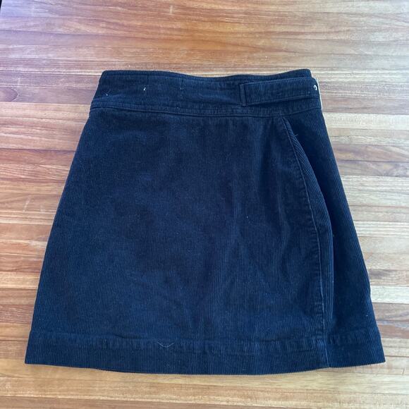 URBAN OUTFITTERS Jet Black Corduroy Mini Skirt Zipper Front Buckles size Small - Picture 3 of 5